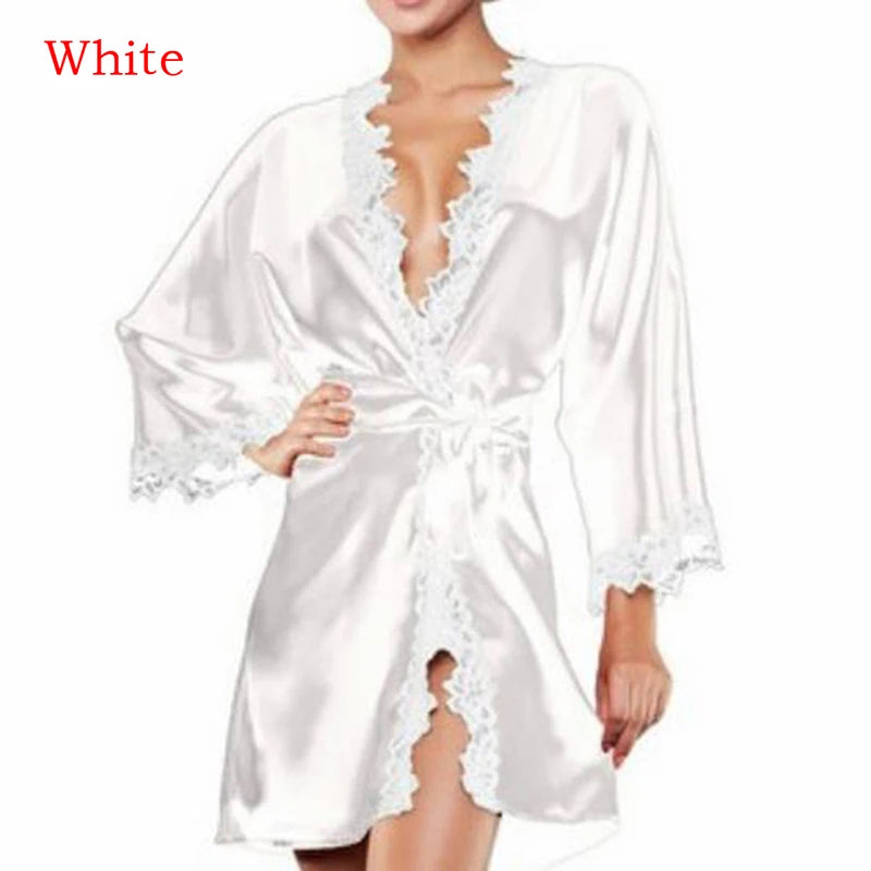 Bridesmaid Nightwear Sexy Wedding Dressing Gown Lace Silk Kimono Bathrobe Women Short Satin Bride Robe Nighties Sleepwear