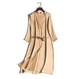 SuyaDream 100% Natural silk Women Robes Silk Satin Knee length robe Belted Healthy Sleep wear 2021 Spring Fall Home Wears Kimono