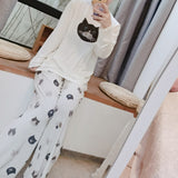 Japanese Cute Cartoon Print O-neck Pullover Pajama Set Casual Loose Long Sleeve Trousers Homewear Suit Autumn Soft Sleepwear