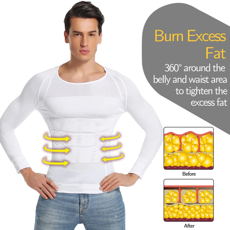 Men Body Shaper Long Sleeve Compression Shirts Winter Base Layer T-Shirt Slimming Underwear Tummy Control Shapewear Workout Tops