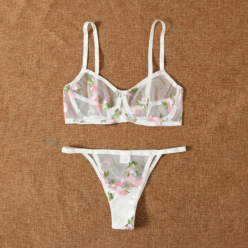 Flower Lace Bra New Floral Sleepwear Sexy Fashion Bra New Sexy Fashion G-String Thong Sleepwear Flower Sets Ropa Interior Mujer