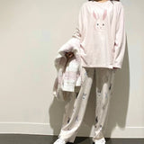 Japanese Cute Cartoon Print O-neck Pullover Pajama Set Casual Loose Long Sleeve Trousers Homewear Suit Autumn Soft Sleepwear