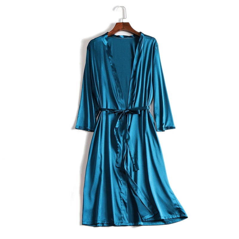 SuyaDream 100% Natural silk Women Robes Silk Satin Knee length robe Belted Healthy Sleep wear 2021 Spring Fall Home Wears Kimono