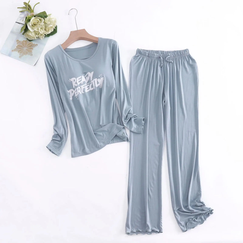 2PCS Pajama Sets Women Long Sleeve Modal Loose Breathable Soft Oversized Ladie's Korean Home Clothing Comfortable Pyjamas Suit