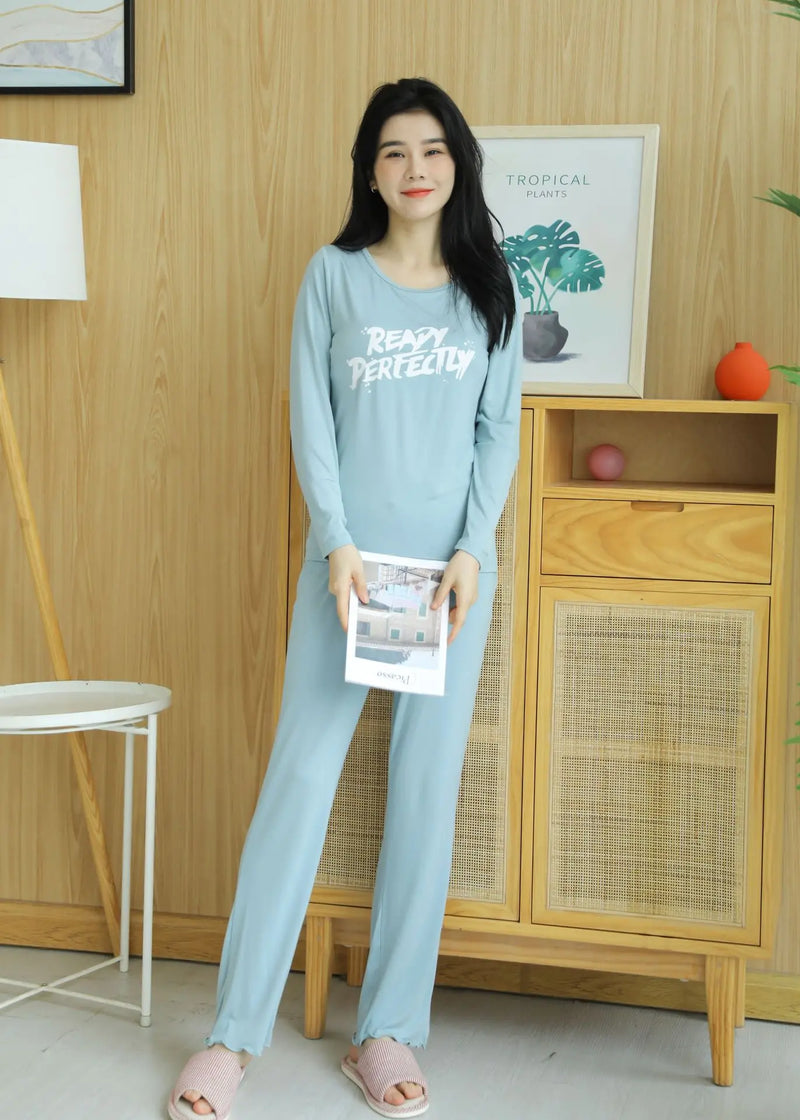 2PCS Pajama Sets Women Long Sleeve Modal Loose Breathable Soft Oversized Ladie's Korean Home Clothing Comfortable Pyjamas Suit