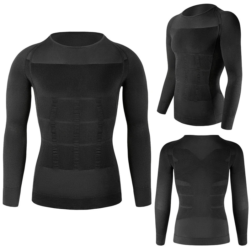 Men Body Shaper Long Sleeve Compression Shirts Winter Base Layer T-Shirt Slimming Underwear Tummy Control Shapewear Workout Tops