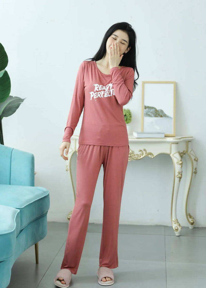 2PCS Pajama Sets Women Long Sleeve Modal Loose Breathable Soft Oversized Ladie's Korean Home Clothing Comfortable Pyjamas Suit