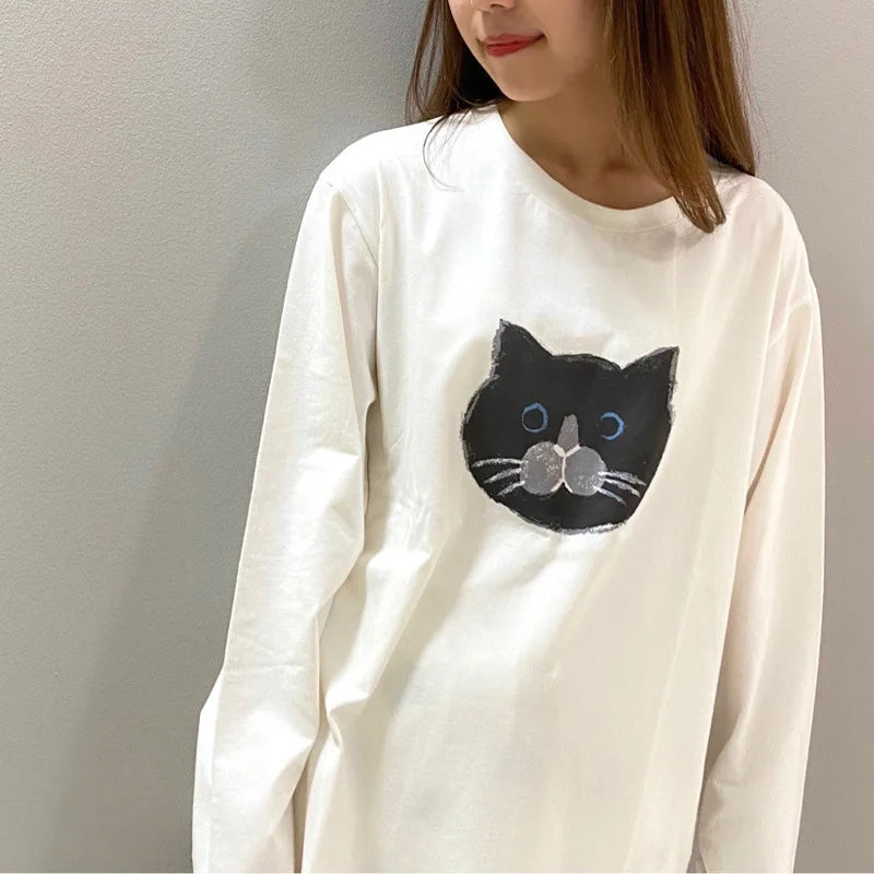 Japanese Cute Cartoon Print O-neck Pullover Pajama Set Casual Loose Long Sleeve Trousers Homewear Suit Autumn Soft Sleepwear