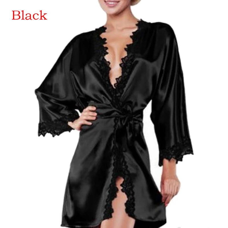 Bridesmaid Nightwear Sexy Wedding Dressing Gown Lace Silk Kimono Bathrobe Women Short Satin Bride Robe Nighties Sleepwear