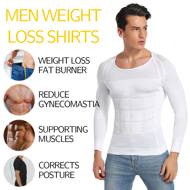 Men Body Shaper Long Sleeve Compression Shirts Winter Base Layer T-Shirt Slimming Underwear Tummy Control Shapewear Workout Tops