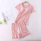 2PCS Pajamas Set Female Modal Nightwear Summer Casual Soft Sleepwear Bathrobe Summer Short Sleep Set With Breast Pad Homewear