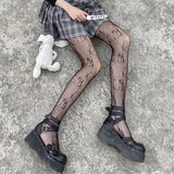 Harajuku Tattoos Tights Kawaii Cat Pattern Fishnet Stockings Cute Lovely Bow Nylon Pantyhose Ins Style Anime Cosplay Hosiery