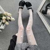 Harajuku Tattoos Tights Kawaii Cat Pattern Fishnet Stockings Cute Lovely Bow Nylon Pantyhose Ins Style Anime Cosplay Hosiery