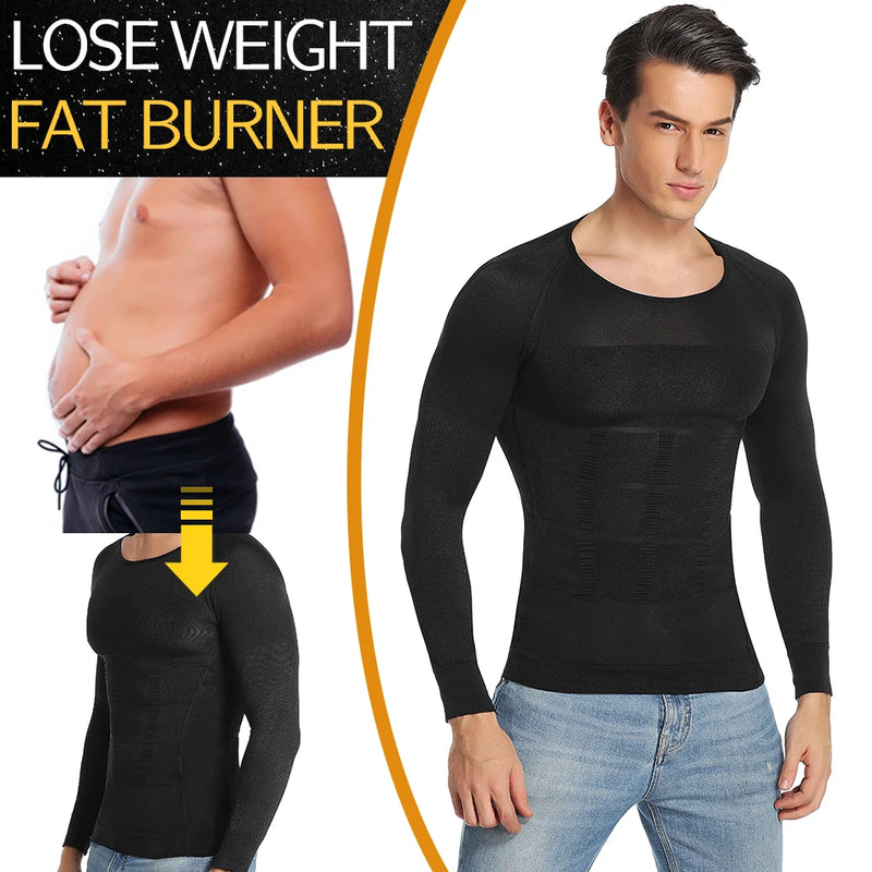 Men Body Shaper Long Sleeve Compression Shirts Winter Base Layer T-Shirt Slimming Underwear Tummy Control Shapewear Workout Tops