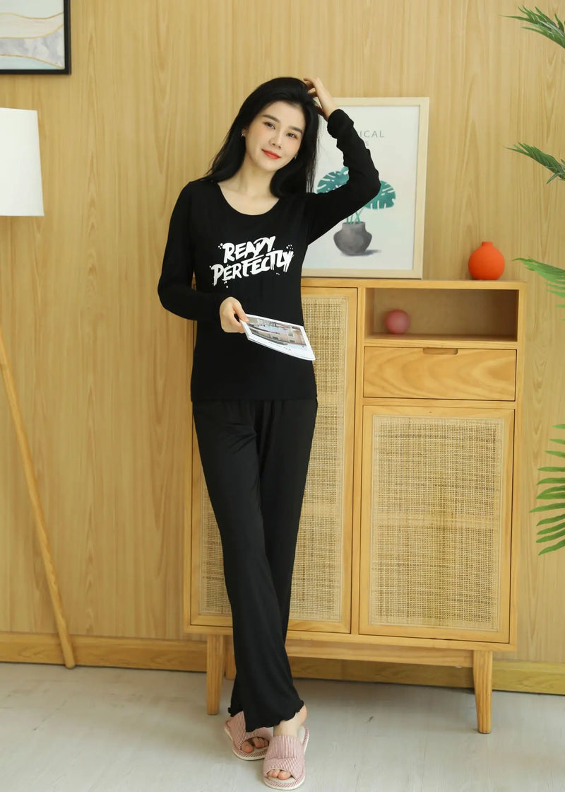 2PCS Pajama Sets Women Long Sleeve Modal Loose Breathable Soft Oversized Ladie's Korean Home Clothing Comfortable Pyjamas Suit