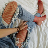 fashion red medium grid women high waist stocking fishnet club tights panty knitting net pantyhose trouser mesh lingerie TT016