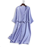 SuyaDream 100% Natural silk Women Robes Silk Satin Knee length robe Belted Healthy Sleep wear 2021 Spring Fall Home Wears Kimono