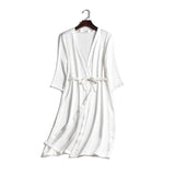 SuyaDream 100% Natural silk Women Robes Silk Satin Knee length robe Belted Healthy Sleep wear 2021 Spring Fall Home Wears Kimono