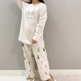 Japanese Cute Cartoon Print O-neck Pullover Pajama Set Casual Loose Long Sleeve Trousers Homewear Suit Autumn Soft Sleepwear