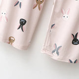 Japanese Sweet Cartoon Print Kawaii Pajamas Simple O-neck Pullover Long Sleeve Sleepwear Women Set 2 Piece Autumn Soft Homewear