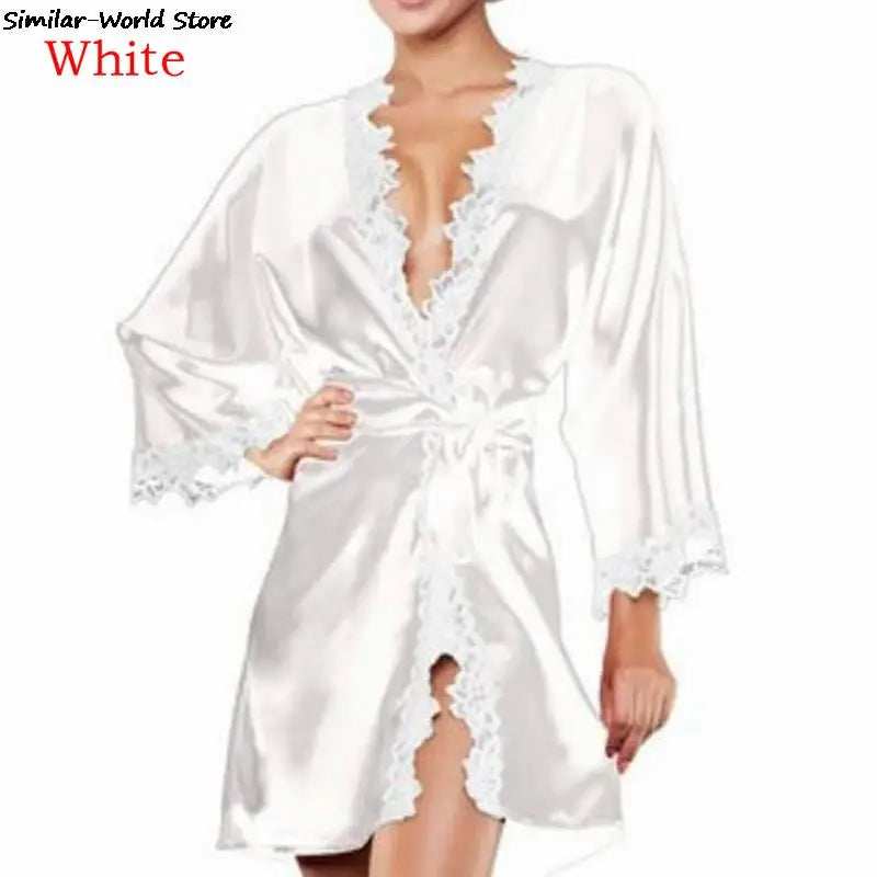 Bridesmaid Nightwear Sexy Wedding Dressing Gown Lace Silk Kimono Bathrobe Women Short Satin Bride Robe Nighties Sleepwear