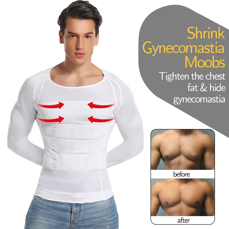 Men Body Shaper Long Sleeve Compression Shirts Winter Base Layer T-Shirt Slimming Underwear Tummy Control Shapewear Workout Tops