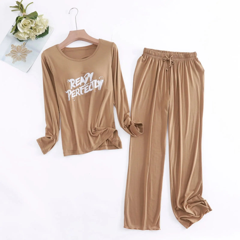 2PCS Pajama Sets Women Long Sleeve Modal Loose Breathable Soft Oversized Ladie's Korean Home Clothing Comfortable Pyjamas Suit