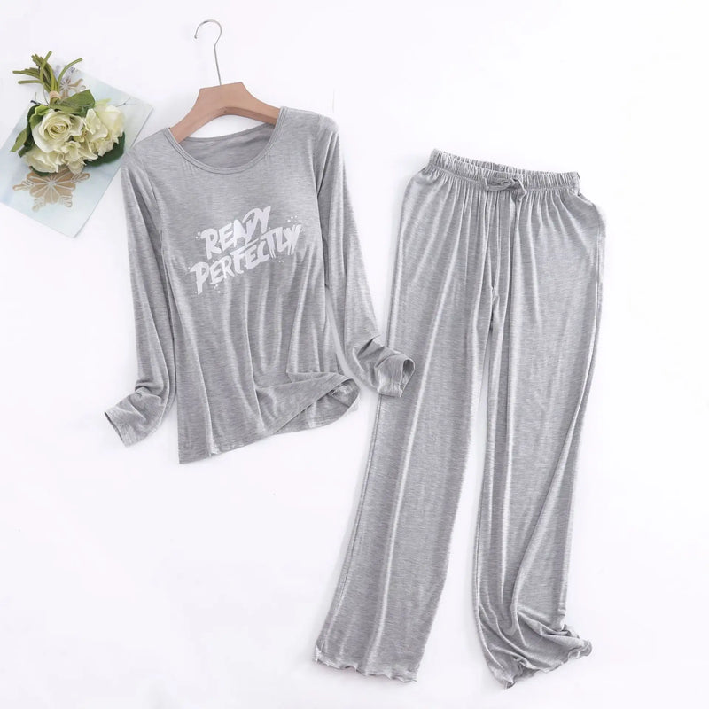 2PCS Pajama Sets Women Long Sleeve Modal Loose Breathable Soft Oversized Ladie's Korean Home Clothing Comfortable Pyjamas Suit