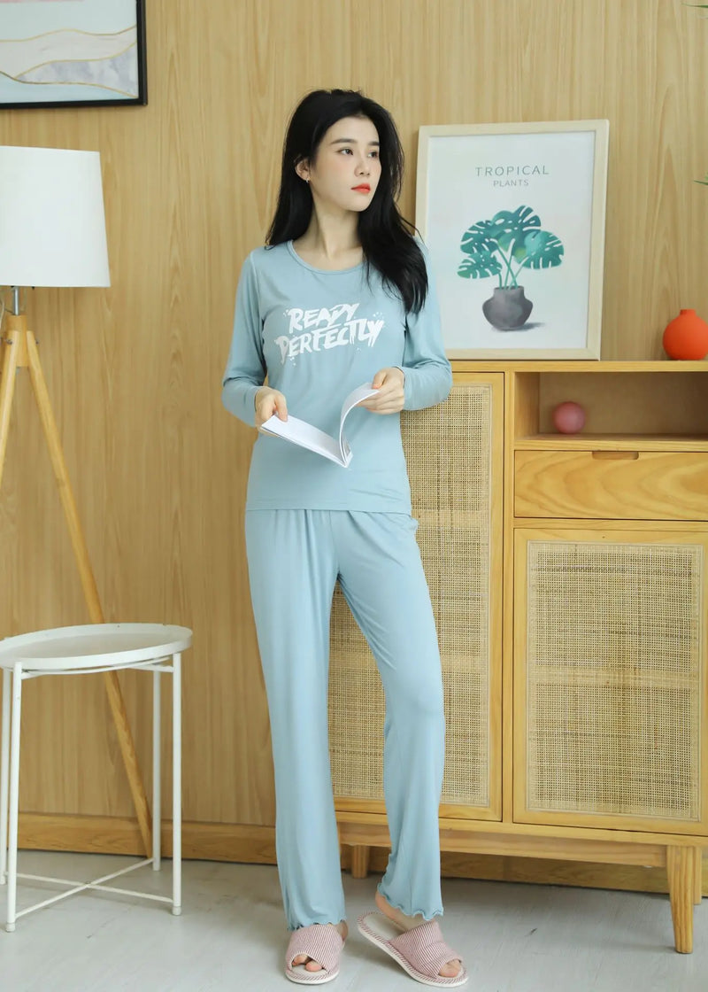 2PCS Pajama Sets Women Long Sleeve Modal Loose Breathable Soft Oversized Ladie's Korean Home Clothing Comfortable Pyjamas Suit