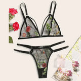 Women Lingerie Sets Underwear Embroidery Flower Lace Bra Thong Lingerie Set Thongs Mesh Translucent Ultrathin Underwear Lingerie