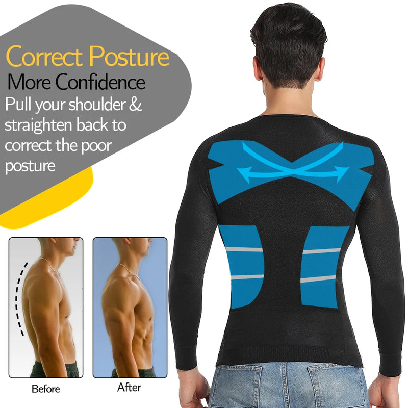 Men Body Shaper Long Sleeve Compression Shirts Winter Base Layer T-Shirt Slimming Underwear Tummy Control Shapewear Workout Tops