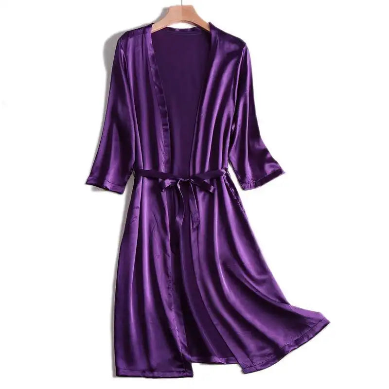 SuyaDream 100% Natural silk Women Robes Silk Satin Knee length robe Belted Healthy Sleep wear 2021 Spring Fall Home Wears Kimono