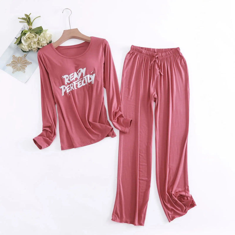 2PCS Pajama Sets Women Long Sleeve Modal Loose Breathable Soft Oversized Ladie's Korean Home Clothing Comfortable Pyjamas Suit