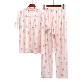 Cute Rabbit Printed Summer Pajama Sets Lapel Short Sleeve Cardigan Trouser Sleepwear Modal Soft Comfortable Homewear Suit