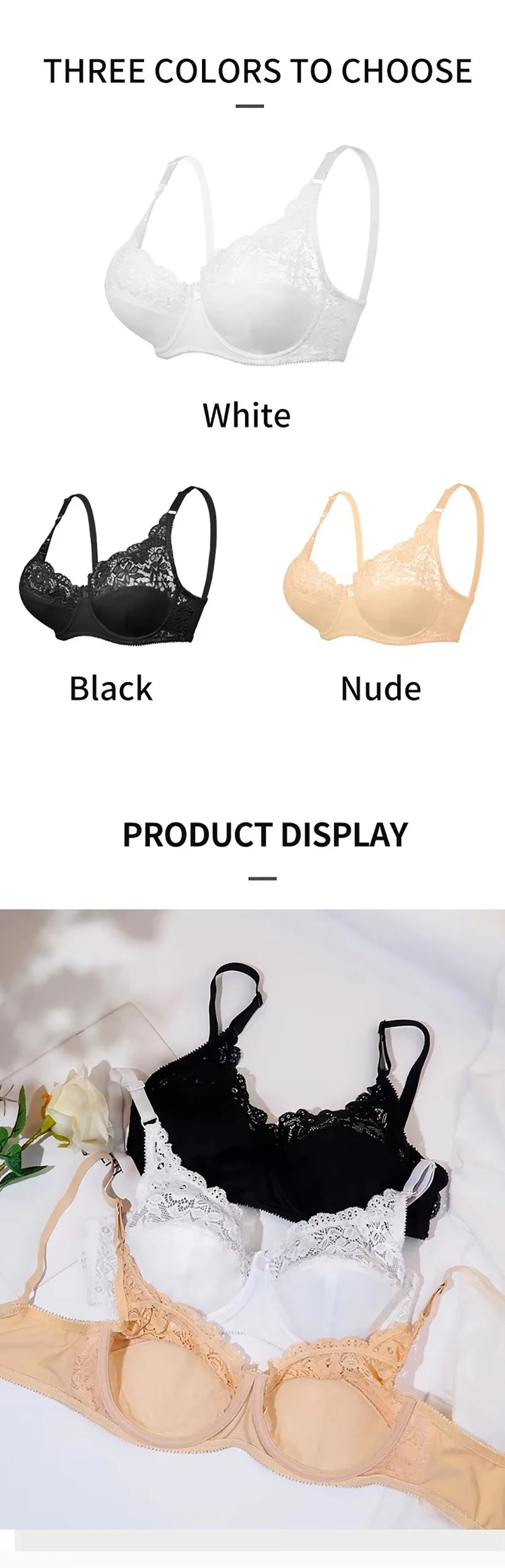 Plus Size Lace Bras For Women's Bralette Crop Top Underwear Female Sexy Lingerie Wide Shoulder Straps Underwired Push Up Bra