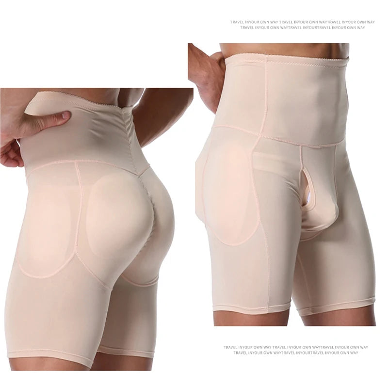 Men Padded Boxer Underwear Butt Lifter Shapewear Removable Pads Hip Enhancer Tummy Control Shorts High Waist Body Shaper Panties