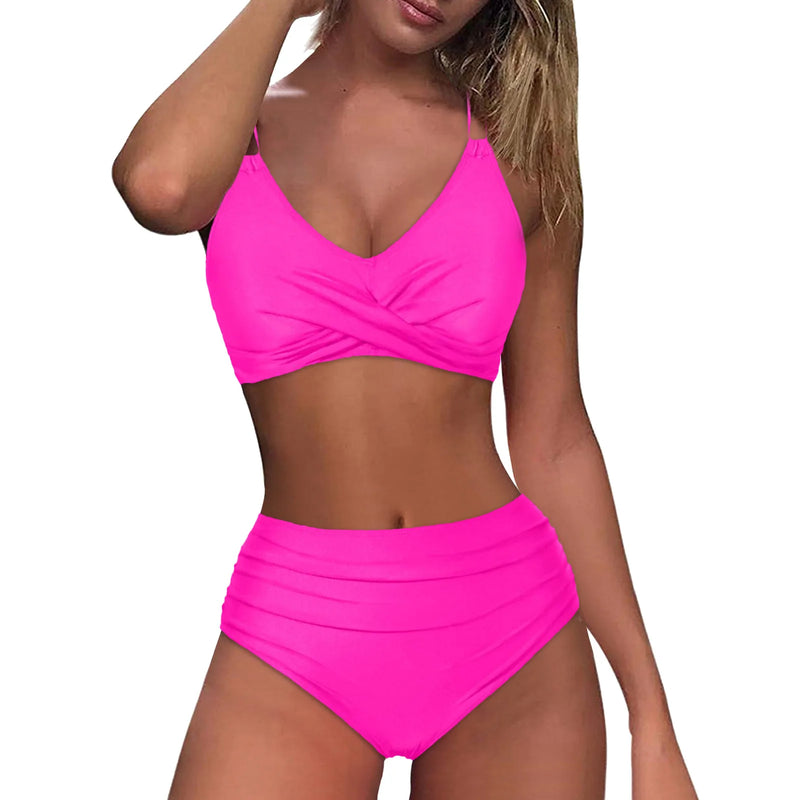 Women High Waisted Bikini Sexy Push Up Two Piece Swimsuits Vintage Swimsuit Two Piece Retro Ruched High купальник 2024 тренд