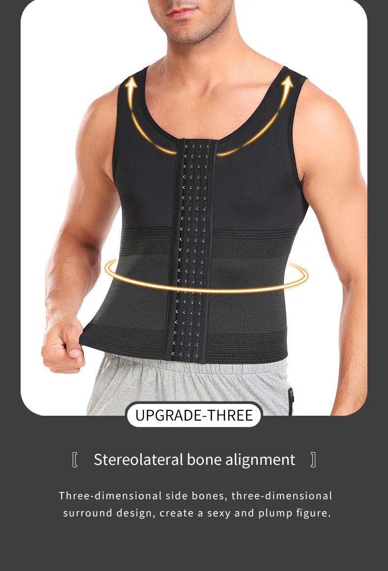 Men Slimming Body Shaper Vest Shirt Abs Abdomen Waist Trainer Corset Tummy Control Compression Tank Top Sleeveless Shapewear