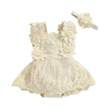 2023-04-29 Lioraitiin 0-18M Infant Baby Girls Bodysuit Summer Sleeveless Square Neck Floral Lace Bodysuit Tops Head Band