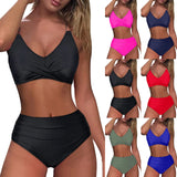 Women High Waisted Bikini Sexy Push Up Two Piece Swimsuits Vintage Swimsuit Two Piece Retro Ruched High купальник 2024 тренд