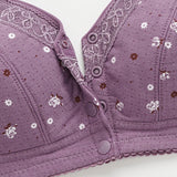 Comfortable Soft Bras Cotton Front-Close Bralette Wide Strap Buttons V Neck Padded Push Up Plus Size Middle Age Women Underwear