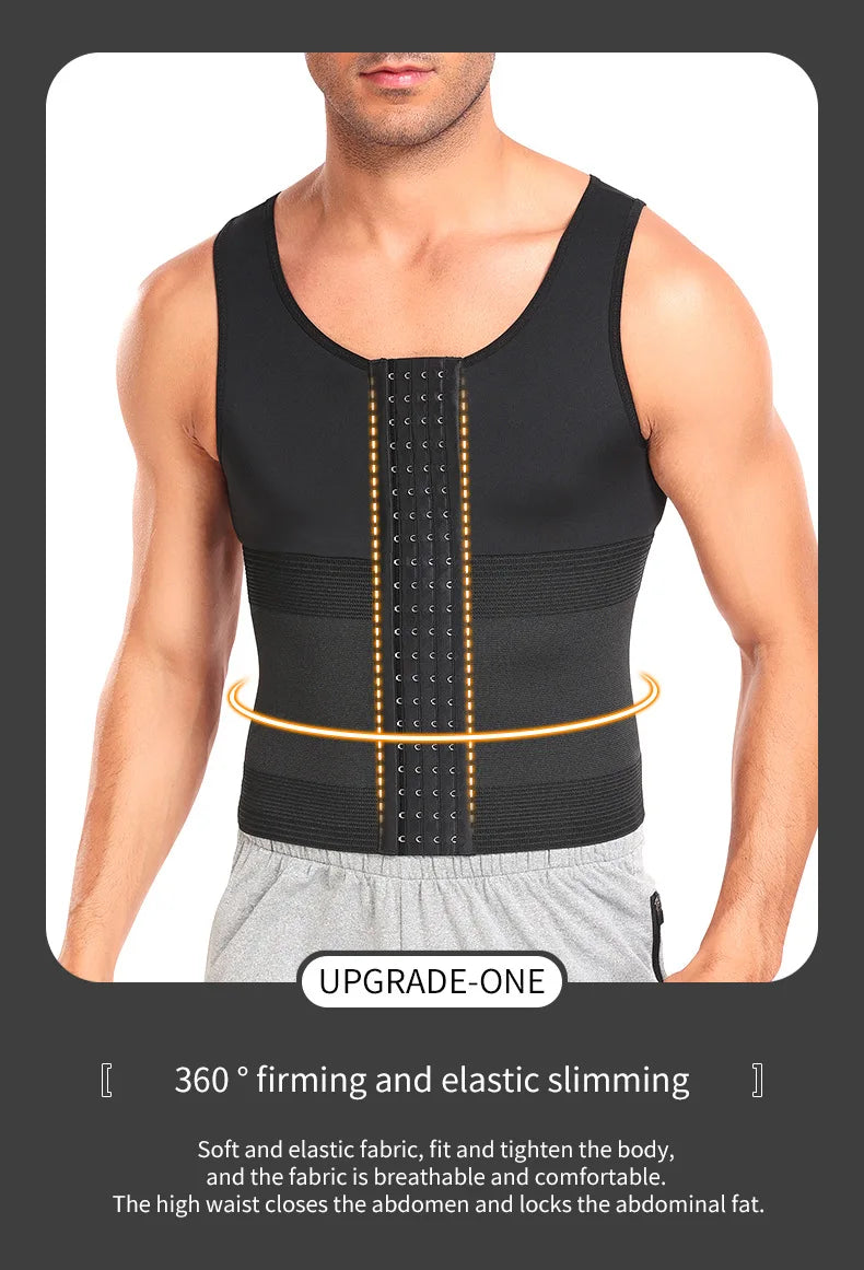 Men Slimming Body Shaper Vest Shirt Abs Abdomen Waist Trainer Corset Tummy Control Compression Tank Top Sleeveless Shapewear