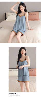 Sexy Women Sling Pajamas Set Summer Modal Silk Nightwear Soft M-4XL Women Pyjamas Sleepwear