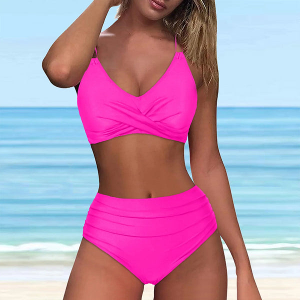 Women High Waisted Bikini Sexy Push Up Two Piece Swimsuits Vintage Swimsuit Two Piece Retro Ruched High купальник 2024 тренд