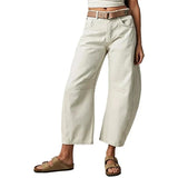 High Stretch Mid-Rise  Jeans Fashion Wide Leg Shape Women Casual Baggy Mid Waist Denim Jeans