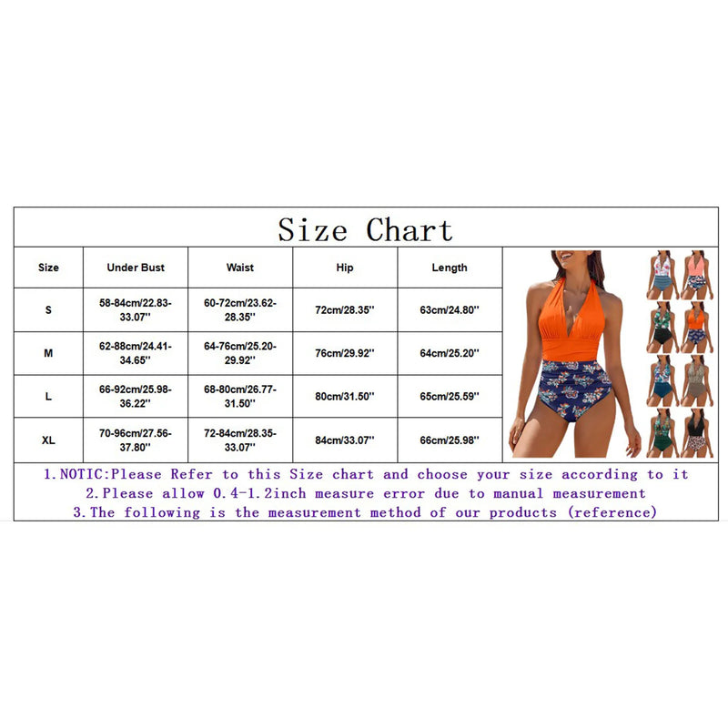 Women'S Halter Bikini Top V Neck Pleated Sexy Backless Flower Print High Waisted One Piece Swimsuit Summer Sports Bras Biquinis