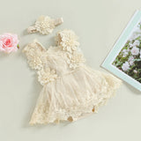 2023-04-29 Lioraitiin 0-18M Infant Baby Girls Bodysuit Summer Sleeveless Square Neck Floral Lace Bodysuit Tops Head Band