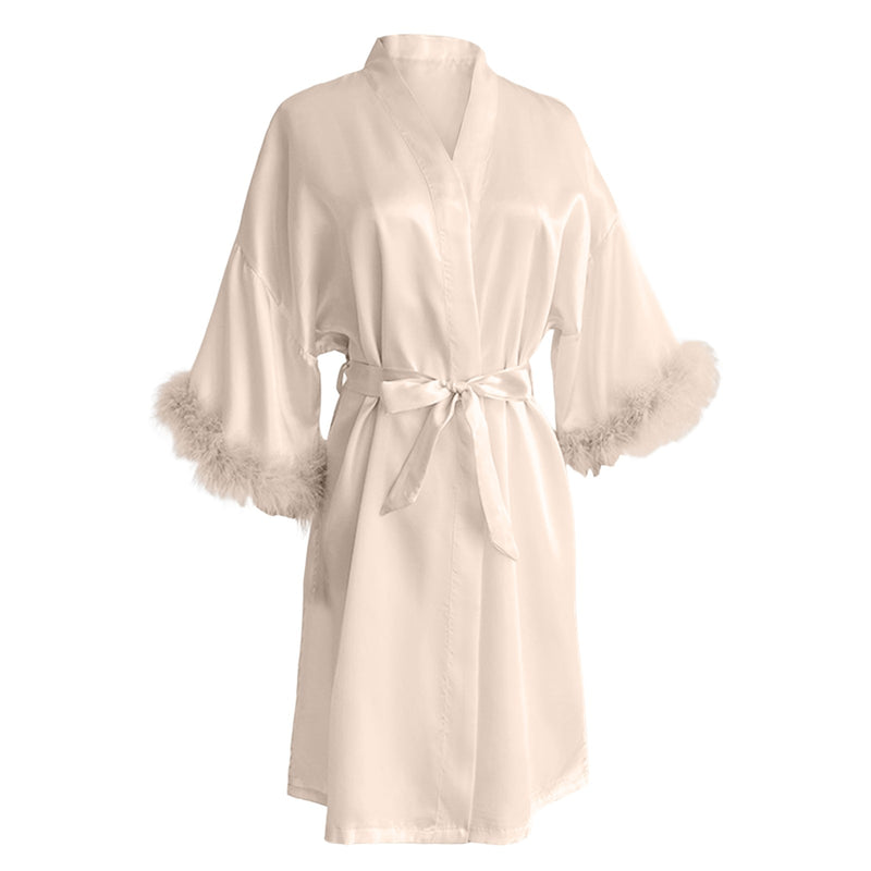 Fashion Satin Robe Female Bathrobe Sexy Lingerie Silk Kimono Bride Dressing Gown Women Sleepwear Furry 3/4 Sleeve Gown Bathrobe