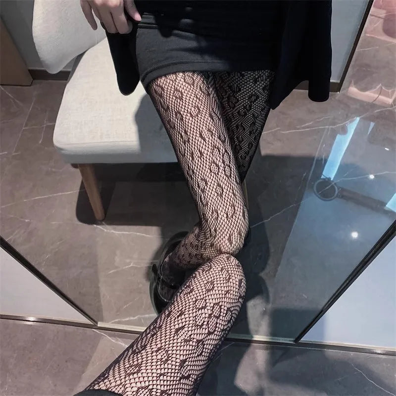 Gothic Tights Leopard Print Sexy Women's Printed Tight Design Black Hollow Stockings Fishnet Special Fashion Pantyhose Stocking