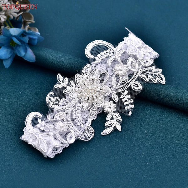 TopQueen ST66 Leg Ring Bride Sexy Lace Flower Rhinestones Pearls Wedding Garter Belt Bridal White Thigh Leg Accessories